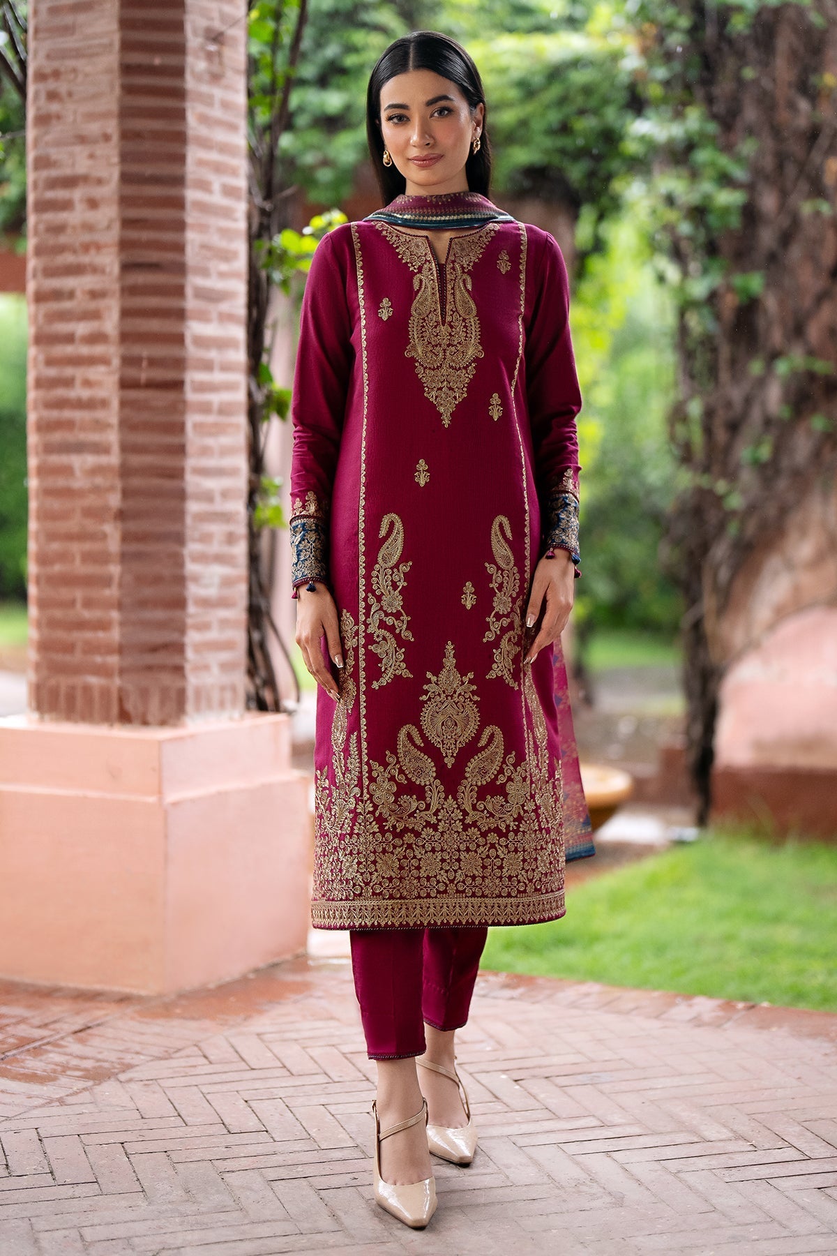 JAZMIN 157 DHANAK – Premium Winter Embroidered Suit with Wool Shawl