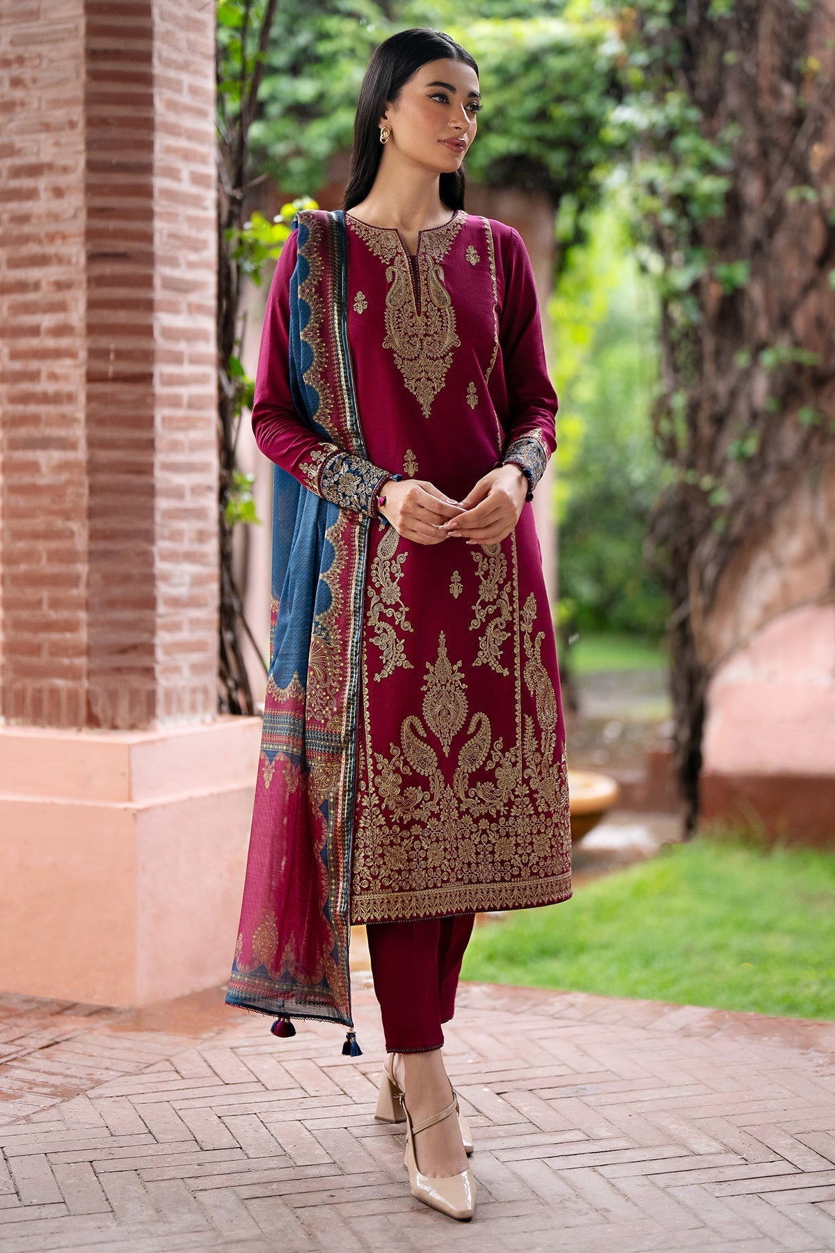 JAZMIN 157 DHANAK – Premium Winter Embroidered Suit with Wool Shawl