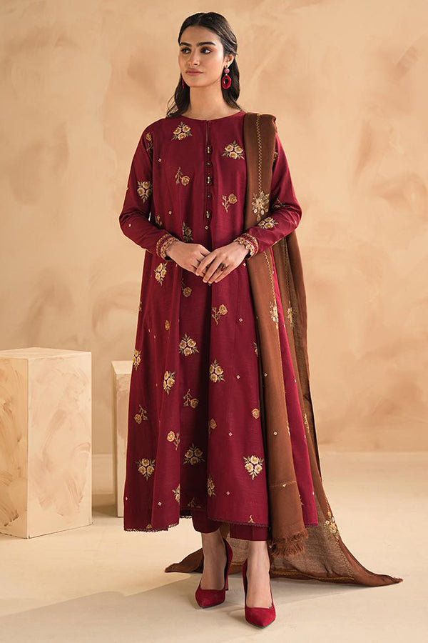 Premium 3PC Dhanak Suit with Full Heavy Embroidery & Dhanak Embroidered Shawl