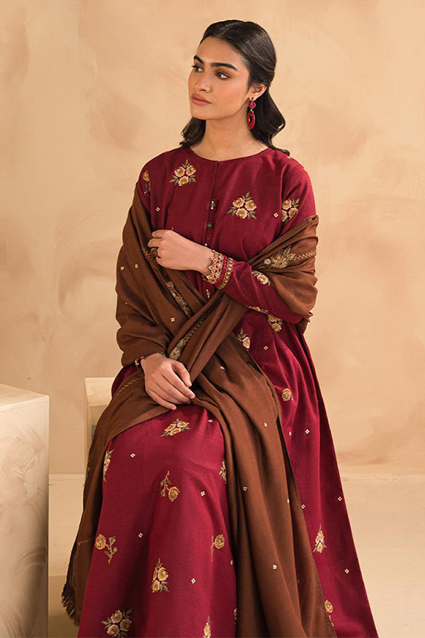 Premium 3PC Dhanak Suit with Full Heavy Embroidery & Dhanak Embroidered Shawl