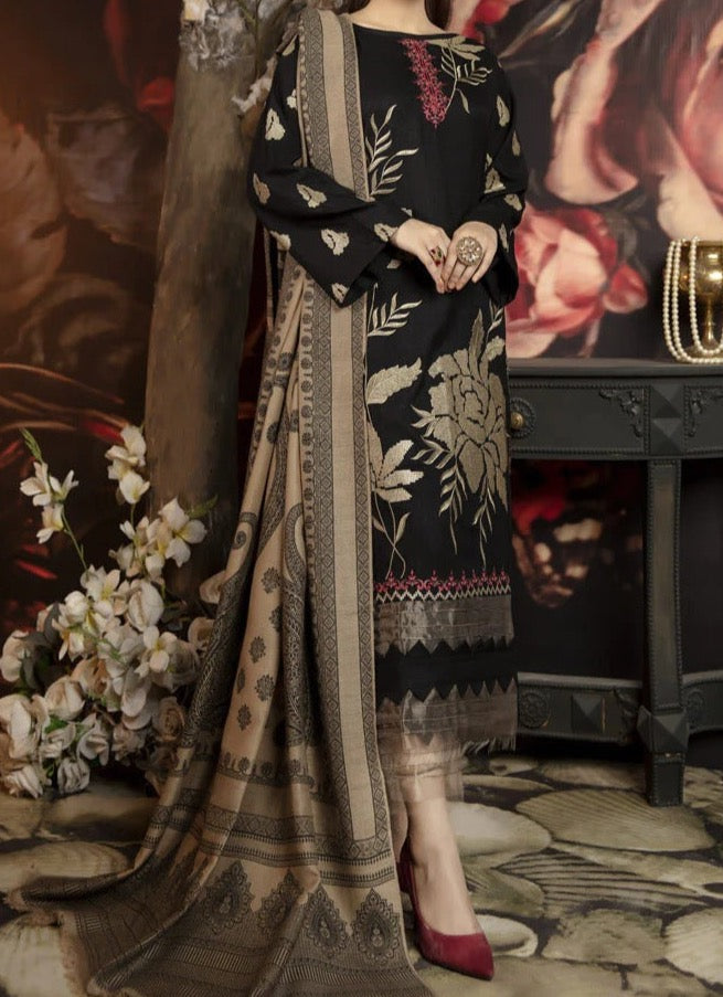 Dhanak Embroidered 3-Piece Suit with Wool Shawl