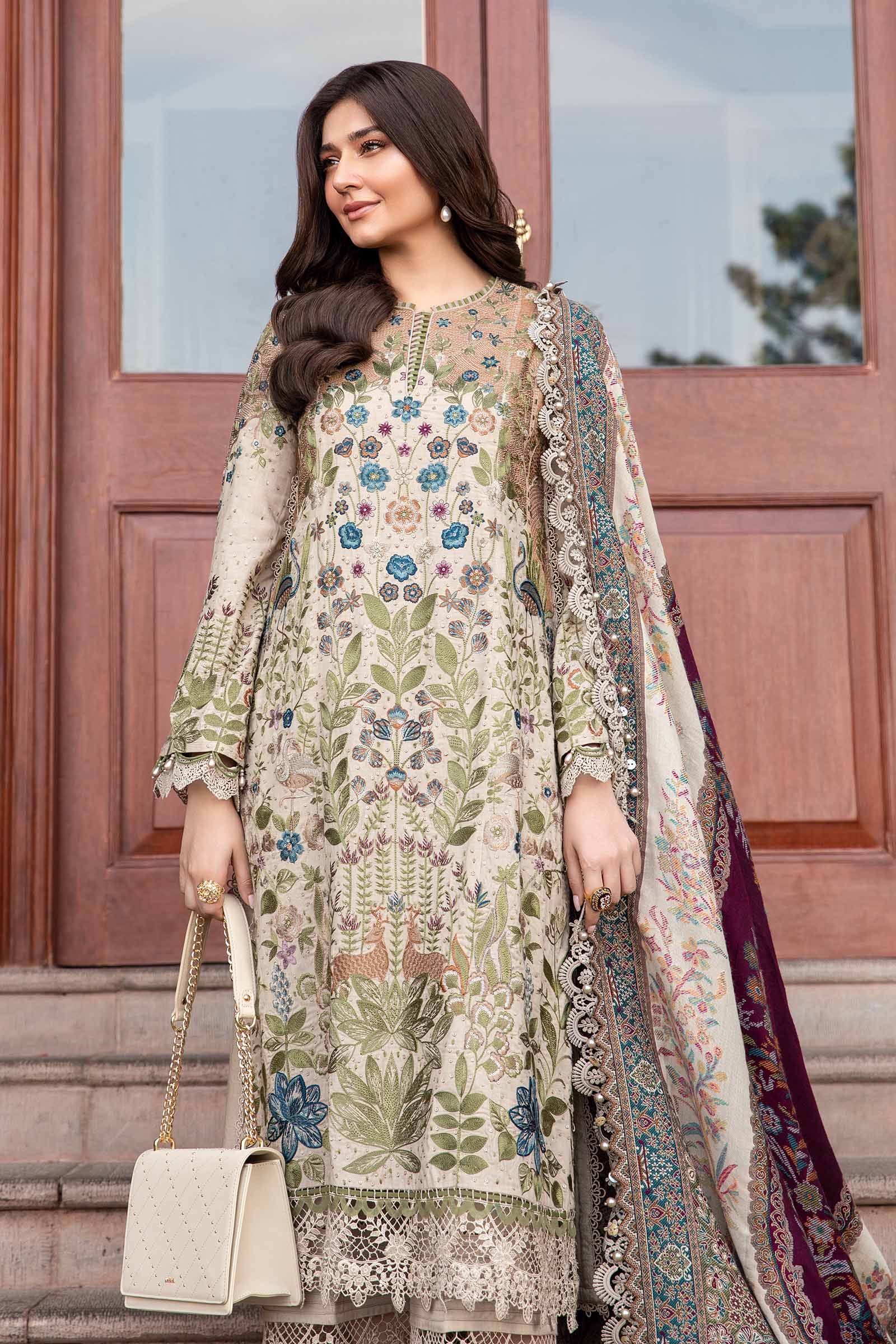 Premium 3PC Dhanak Suit with Full Heavy Embroidery & Digital Wool Shawl