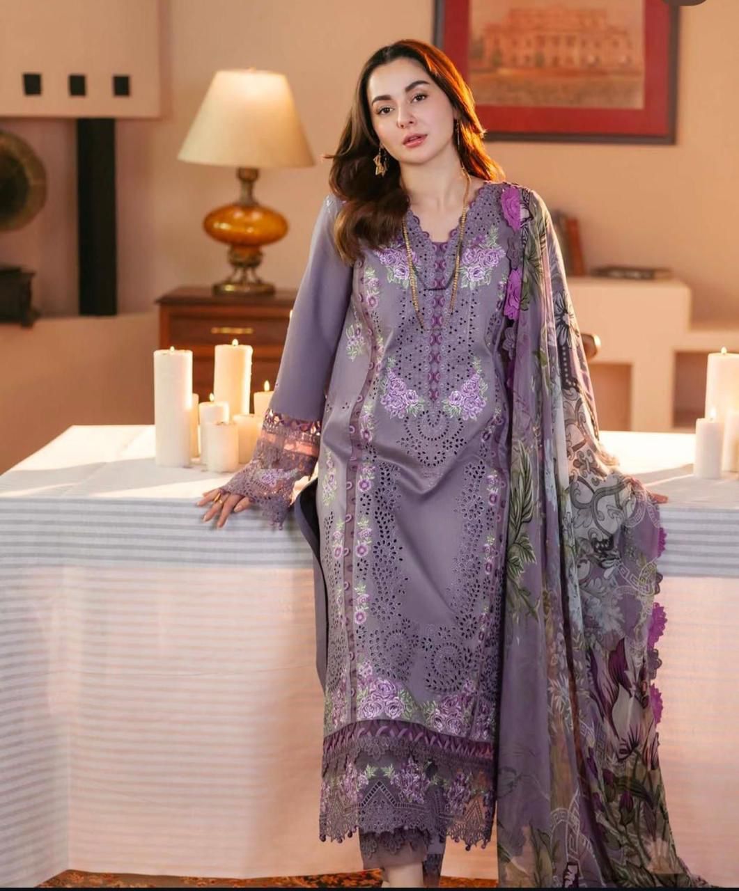 3PC Premium Dhanak Suit with Digital Wool Shawl & Heavy Embroidery