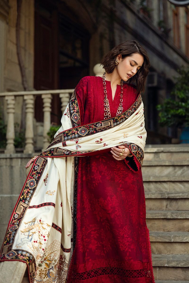 Premium 3PC Dhanak Suit with Full Heavy Embroidery & Embroidered Wool Shawl – Winter ‘25