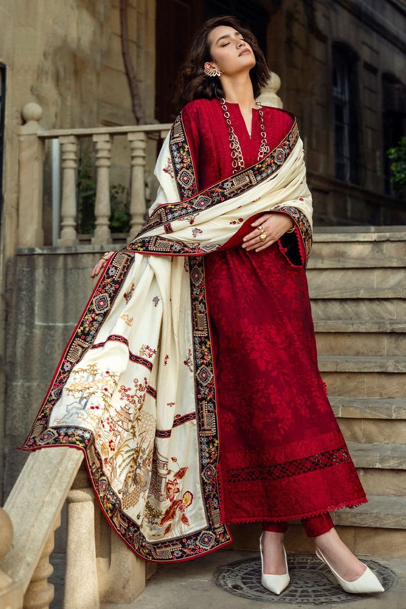 Premium 3PC Dhanak Suit with Full Heavy Embroidery & Embroidered Wool Shawl – Winter ‘25