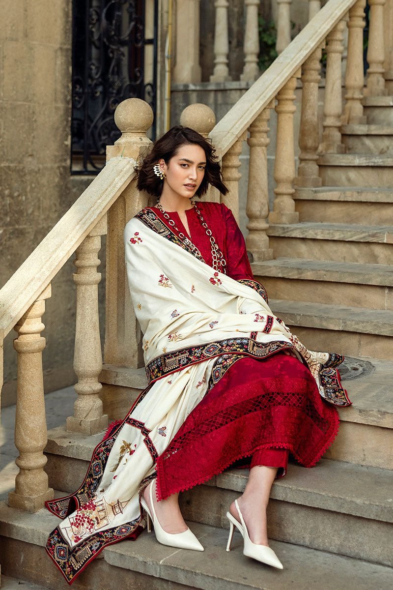 Premium 3PC Dhanak Suit with Full Heavy Embroidery & Embroidered Wool Shawl – Winter ‘25