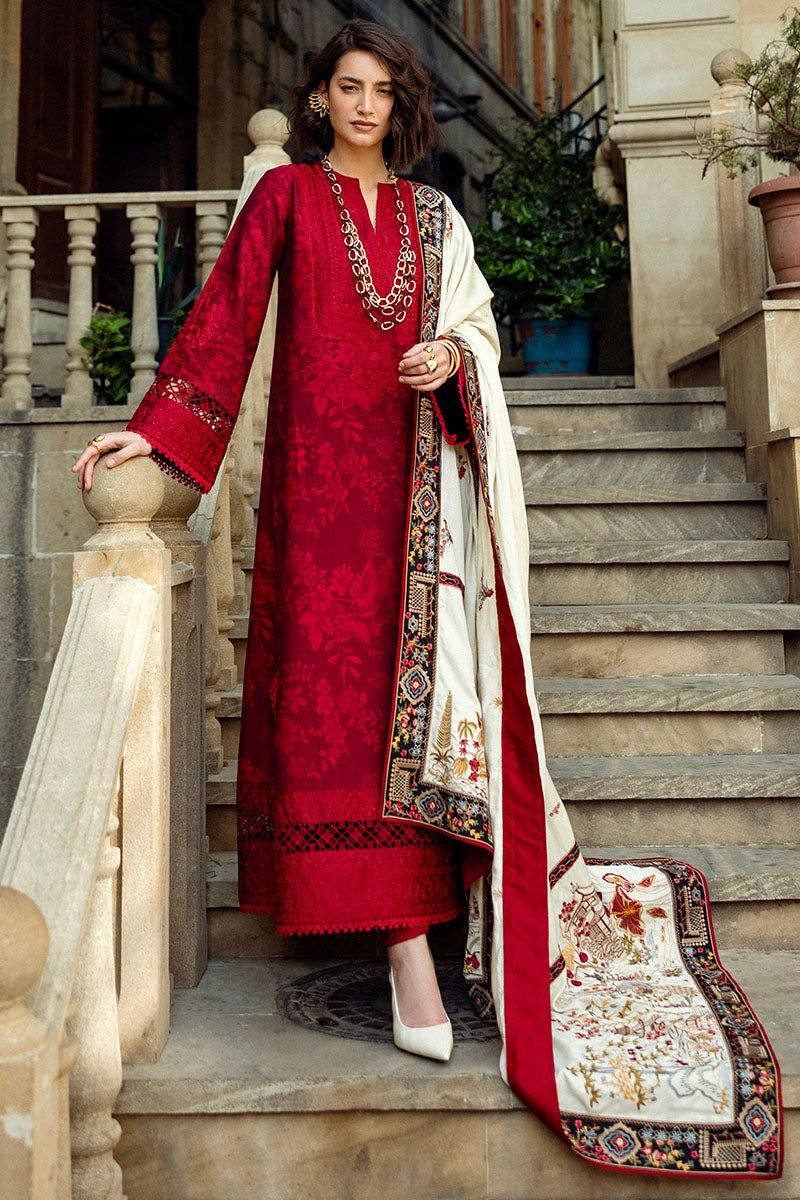 Premium 3PC Dhanak Suit with Full Heavy Embroidery & Embroidered Wool Shawl – Winter ‘25