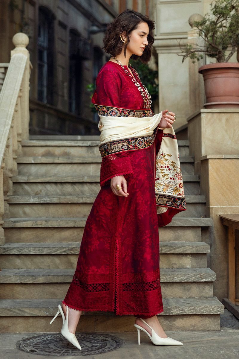Premium 3PC Dhanak Suit with Full Heavy Embroidery & Embroidered Wool Shawl – Winter ‘25