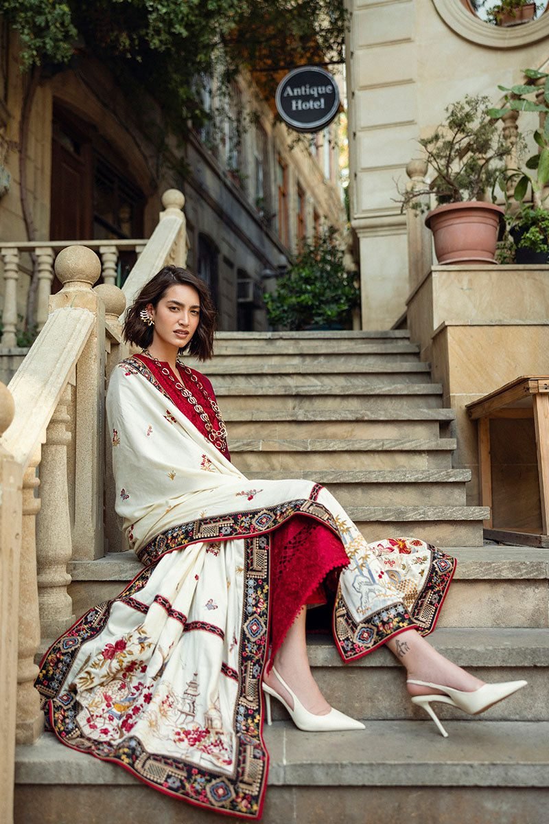 Premium 3PC Dhanak Suit with Full Heavy Embroidery & Embroidered Wool Shawl – Winter ‘25
