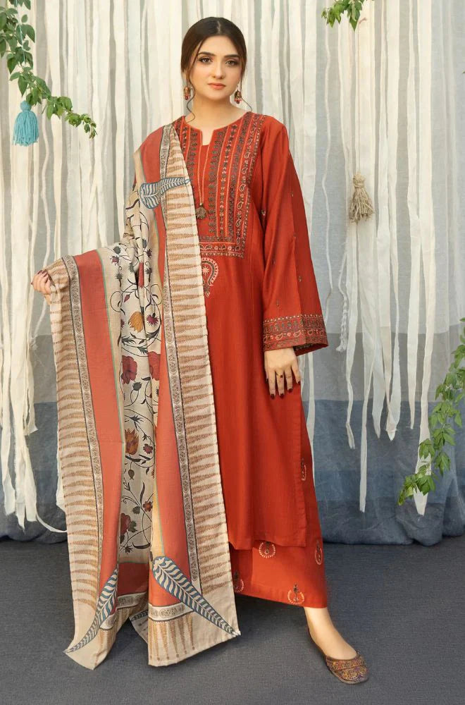 Dhanak Embroidered 3-Piece with Wool Shawl