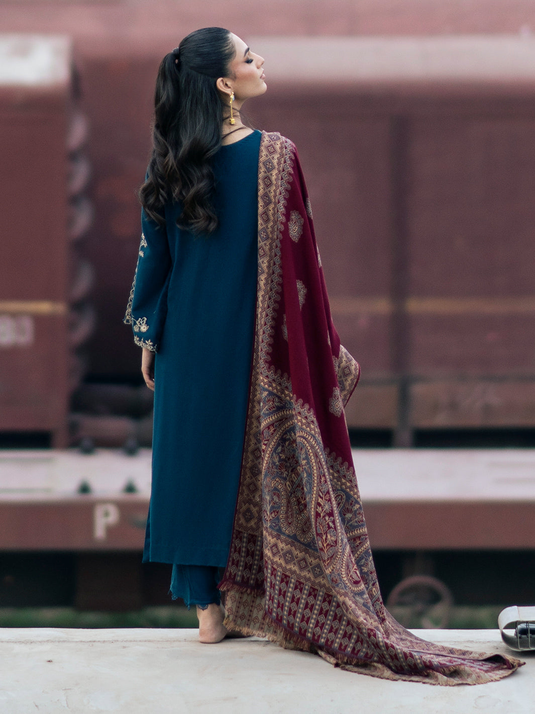 Premium 3PC Dhanak Suit with Heavy Embroidery & Digital Wool Shawl