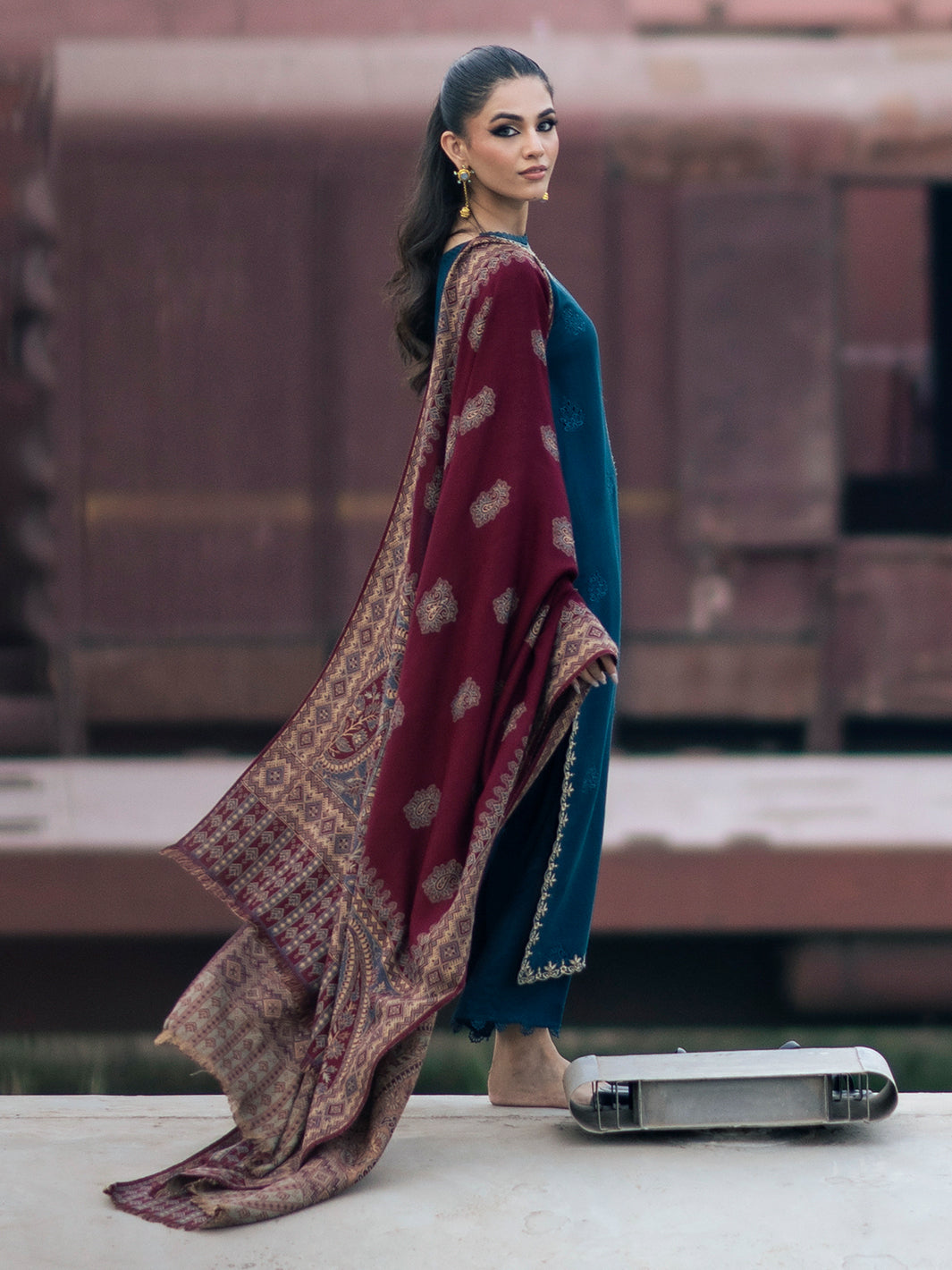 Premium 3PC Dhanak Suit with Heavy Embroidery & Digital Wool Shawl