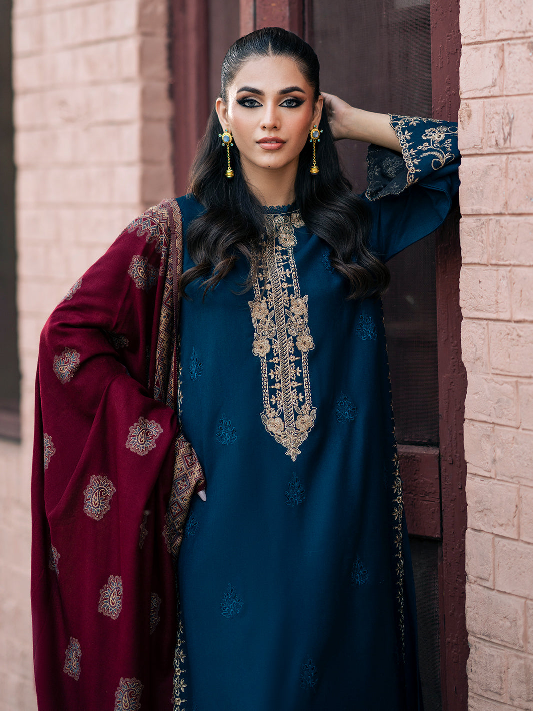 Premium 3PC Dhanak Suit with Heavy Embroidery & Digital Wool Shawl