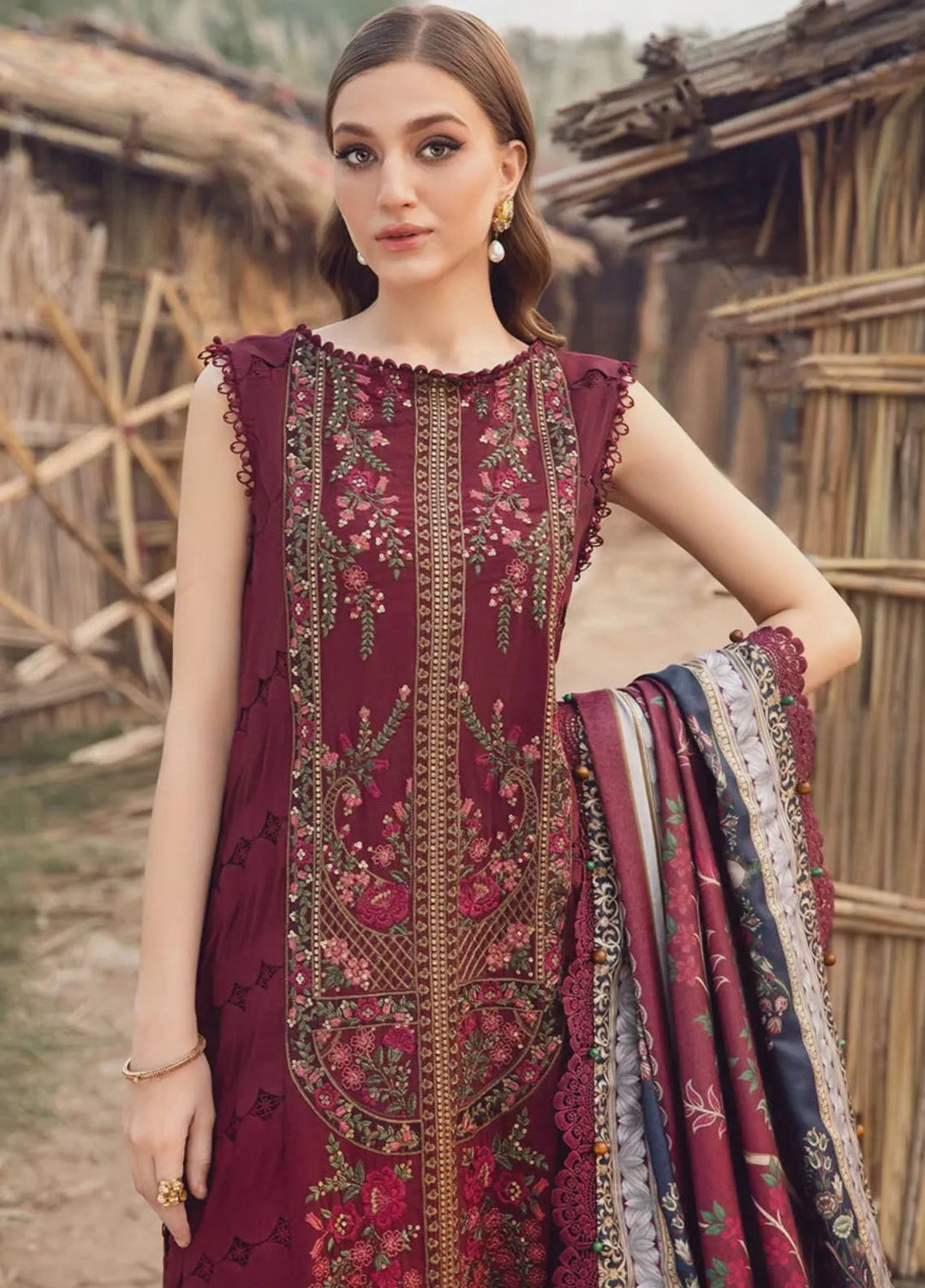 Premium 3PC Dhanak Suit with Full Heavy Embroidery & Digital Wool Shawl – Winter 2025