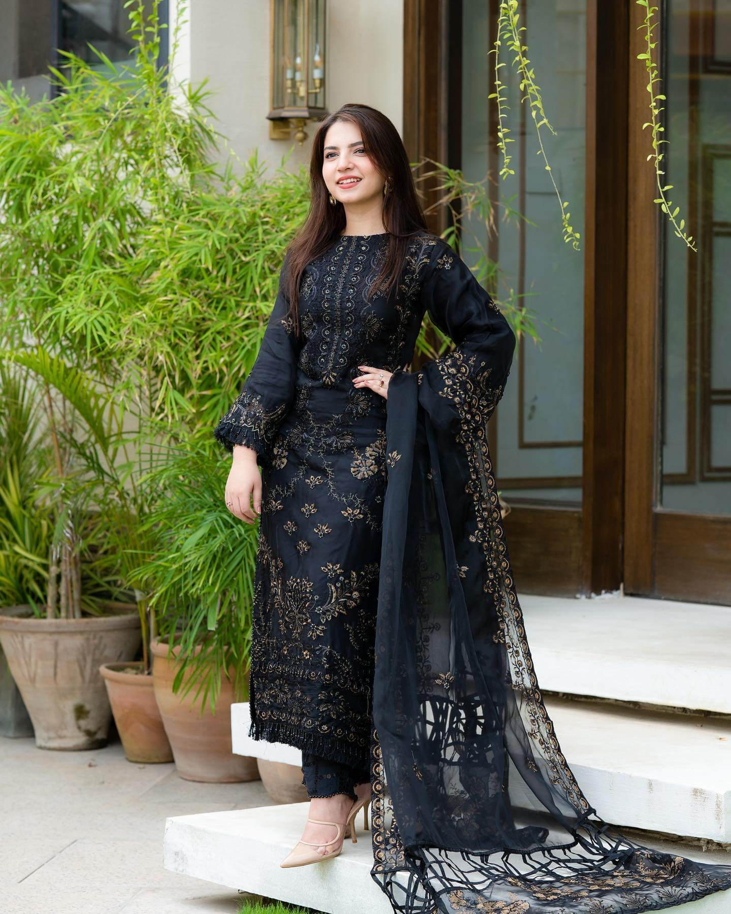 Luxury Dhanak Embroidered 3-Piece with Organza Dupatta